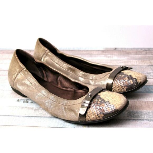 Attilio Giusti GRAY CREAM SNAKE PRINT GENUINE LEATHER FLAT BALLET SHOES Sz 9/39 - Picture 3 of 9